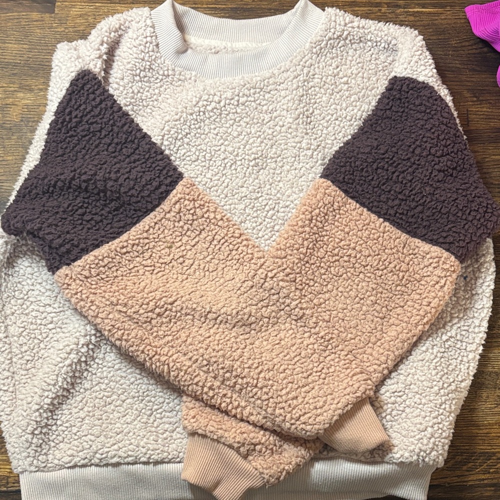 American Eagle Outfitters Colorblock Sherpa Jacket - Cream, Brown, Pink